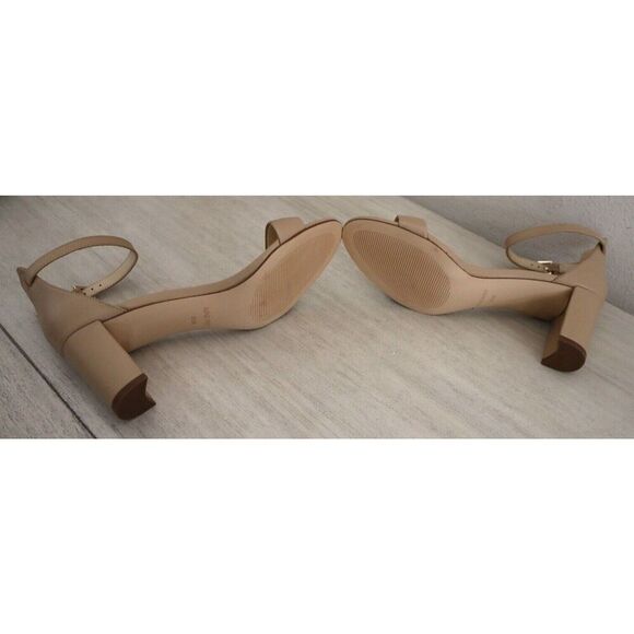 Nine West Women' Sz 8.5M Natural Staci Leather Pruce Block Heel Sandals - Picture 3 of 10